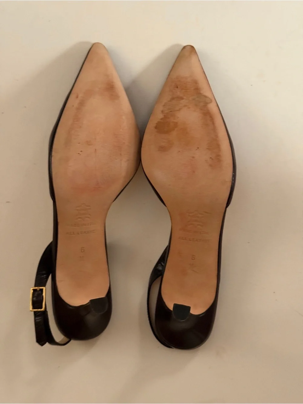 Lumiani Women's Pointed Slingback Pumps Dark Brown Leather Size 6 Italian Made